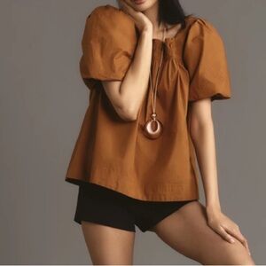 Maeve by Anthropologie smocked cotton shirt. Tobacco color. Size XS. NWT